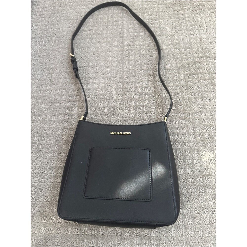 Michael Kors Black Leather Crossbody Shoulder Bag with Front Pocket